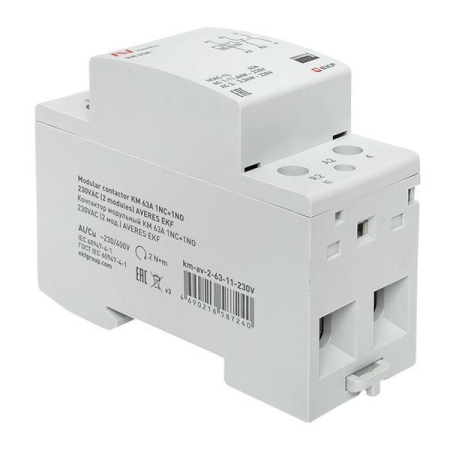 Контактор модульный КМ 63А 1NC+1NO 230В AC (2 мод.) AVERES EKF km-av-2-63-11-230V