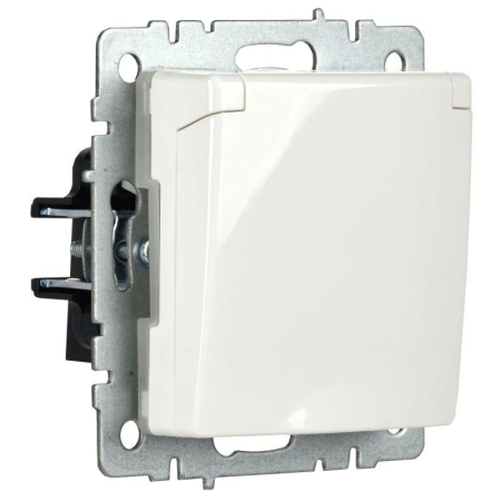 Розетка BRITE РСбш10-3-44-БрБ 16А IP44 с заземл. защ. шторки с крышкой механизм бел. IEK BR-R16-16-44-K01