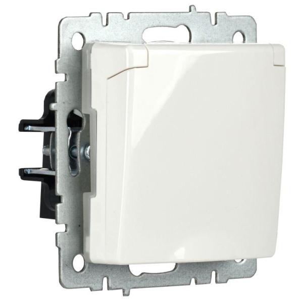 Розетка BRITE РСбш10-3-44-БрБ 16А IP44 с заземл. защ. шторки с крышкой механизм бел. IEK BR-R16-16-44-K01