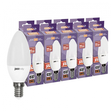 Лампа светодиодная PLED-SP 11Вт C37 3000К тепл. бел. E14 230В 50Гц (уп.10шт) JazzWay 5019164