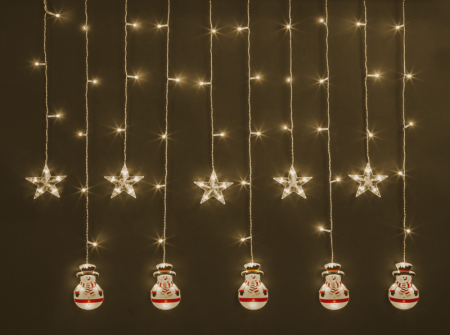 Гирлянда светодиодная "Бахрома" "Звезды и снеговики" 95 024 NGF-D037-01 3х0.6м WW IP20 Navigator 95024