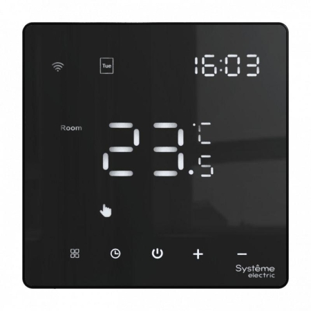 Термостат программируемый ArtGallery 16А с Wi-Fi для электрич. теплого пола моноблочный черн. SE GAL001038