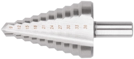 Сверло ступенчатое HSS (Р6М5) по металлу 9 ступеней 9-36мм FIT 36399