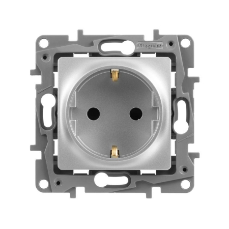 Розетка 1-м СП Etika 16А IP31 250В 2P+E с заземл. защ. шторки немецк. стандарт винтов. клеммы механизм алюм. IEK 672422