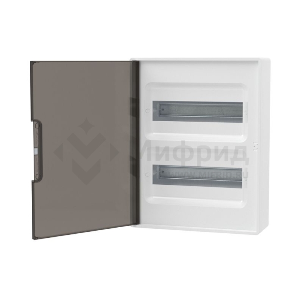 Щиток настенный Фрейм (FRAME) 24мод. с тонированной дверцей с шин. PEN 2шт 8 отверст. + 2шт 6 отверст. бел. DKC F24W1WD