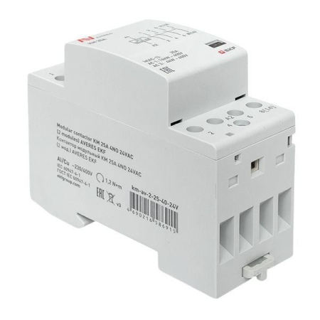 Контактор модульный КМ 25А 4NO 24В AC (2 мод.) AVERES EKF km-av-2-25-40-24V