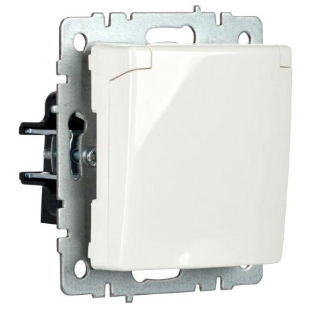 Розетка BRITE РСбш10-3-БрБ 16А IP20 с заземл. защ. шторки с крышкой механизм бел. IEK BR-R16-16-K01