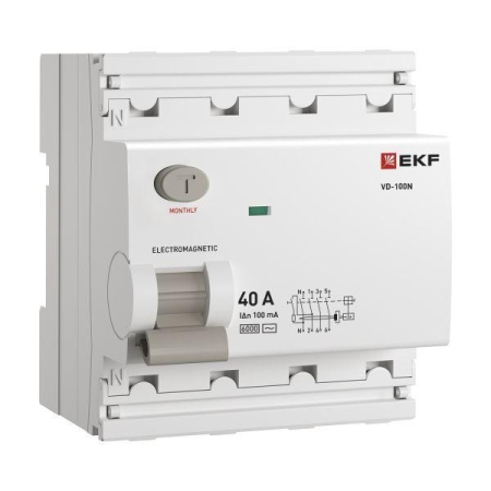Выключатель дифференциального тока 4п 40А 100мА тип AC 6кА ВД-100N электромех. PROxima EKF E1046M40100
