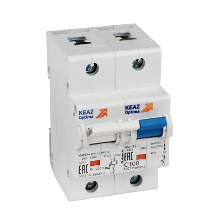 Выключатель автоматический модульный 1п C 125А 10кА OptiDin BM125-1C125-НР-8ln-УХЛ3 с независимым расцепителем КЭАЗ 336364