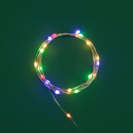 Гирлянда светодиодная "Роса" с крупными каплями 2м 20LED мультиколор 0.1Вт IP20 тонкий батарейный блок элементы питания 2хCR2032 (в компл.) Neon-Night 302-009