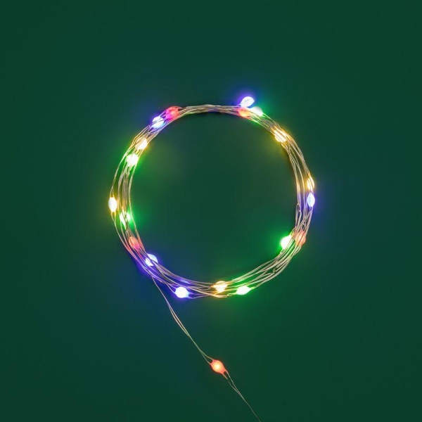 Гирлянда светодиодная "Роса" с крупными каплями 2м 20LED мультиколор 0.1Вт IP20 тонкий батарейный блок элементы питания 2хCR2032 (в компл.) Neon-Night 302-009