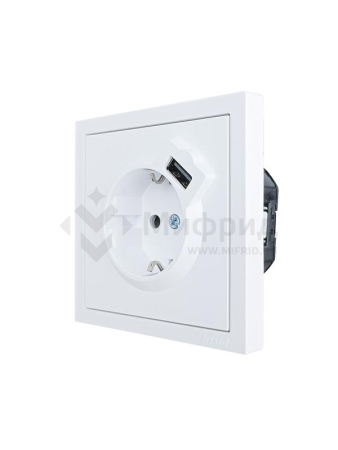 Розетка 1-мест. с/з+USB разъем ZIMA IP20 бел. LEZARD 704-0288-181
