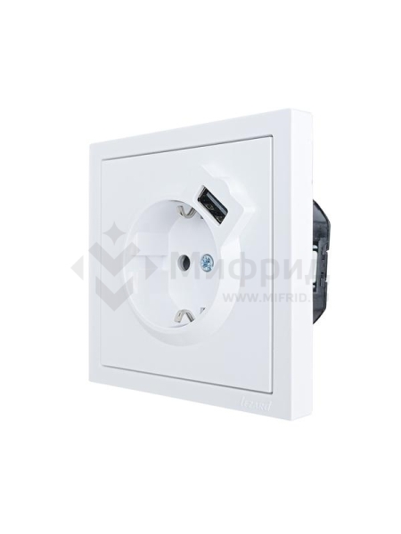 Розетка 1-мест. с/з+USB разъем ZIMA IP20 бел. LEZARD 704-0288-181