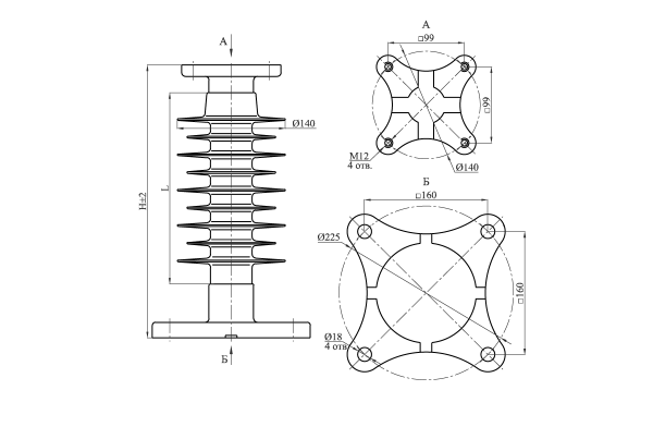 Изоляторы опорные полимерные типа ОСК 16-20-4 на напряжение 20 кВ
