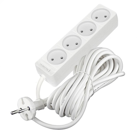 Удлинитель 4х5м без заземл. 10А IP20 2.2кВт ПВС 2х1 бел. DOMTOK 2357