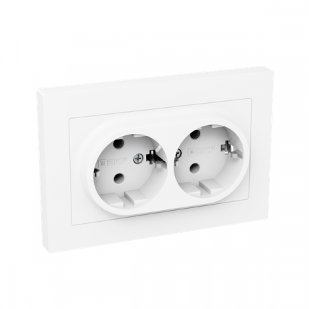Розетка 2-м СП Эпика 16А с заземл. без защ. шторок с рамкой механизм бел. EKF UP1-SOW-210