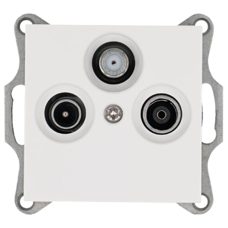 Розетка телевизионная проходная TV + FM + SAT 3-м Ф9.5мм механизм бел. глянцевый Jasmart G6207W