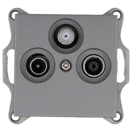 Розетка телевизионная проходная TV + FM + SAT 3-м Ф9.5мм механизм алюм. Jasmart G6207S