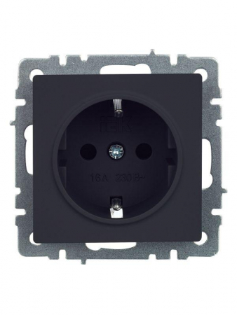Розетка 1-м СП BRITE РС14-1-0-БрГ 16А с заземл. защ. шторки механизм графит IEK BR-R14-16-K53