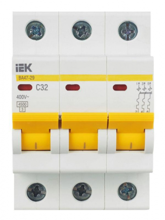 Выключатель автоматический модульный 3п C 32А 4.5кА ВА47-29 KARAT IEK MVA20-3-032-C