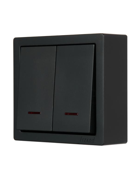 Выключатель 2-кл. ОП LETO с индикацией черн. бархат LEZARD 752-4200-112