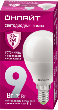 Лампа светодиодная 90 421 OLL-G45-9-230-4K-E14-FR (PRO 90-240В) ОНЛАЙТ 90421