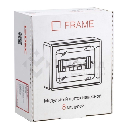 Щиток настенный Фрейм (FRAME) 8 мод. с тонированной дверцей с 2 шинами PEN на 6 и 8 отверст. бел. DKC F08W1WD