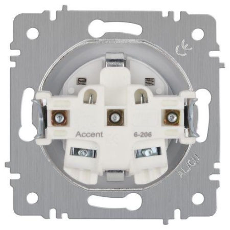 Розетка 1-м СП Accent 6-206-01 16А IP20 250В 2P+E Schuko защ. шторки AL/CU бел. Intro Б0063506