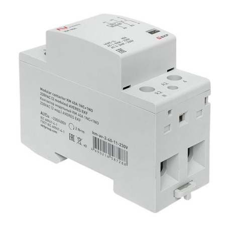 Контактор модульный КМ 40А 1NC+1NO 230В AC (2 мод.) AVERES EKF km-av-2-40-11-230V