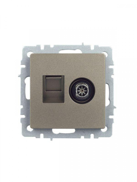 Розетка компьютерная + телевизионная 2-м Brite РТВ/РК12-БрШ RJ45 кат.5E + TV механизм шампань IEK BR-AK20-1-K37