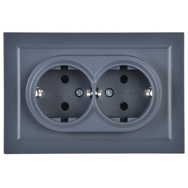 Розетка 2-м СП BRITE РС12-3-БрМ 16А в сборе с заземл. без защ. шторок маренго IEK BR-R21-16-K35-F