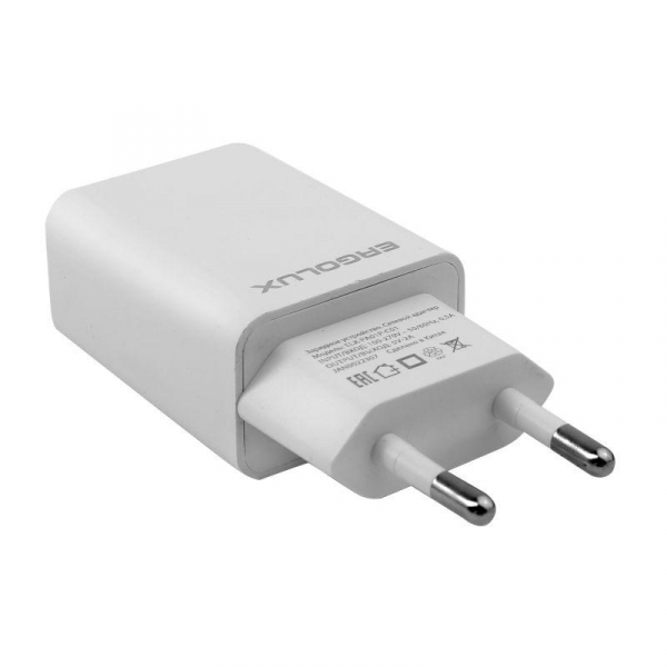 Адаптер сетевой 1USB 100-220В 5-9В/2А пакет бел. Ergolux 15203