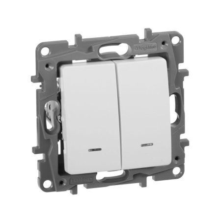 Выключатель 2-кл. СП Etika 10А IP20 250В 10AX с подсветкой/индикацией безвинтов. зажимы механизм бел. IEK 672204