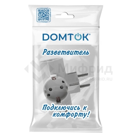 Разветвитель 3-м с заземл. 16А 3500Вт 250В Т-образ. с выключателем бел. DОМТОК 2663