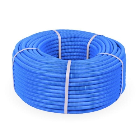 Труба гофрированная ПП тяжелая d16мм с протяжкой 750 Н НГ син. (уп.100м) Промрукав PR02.0079