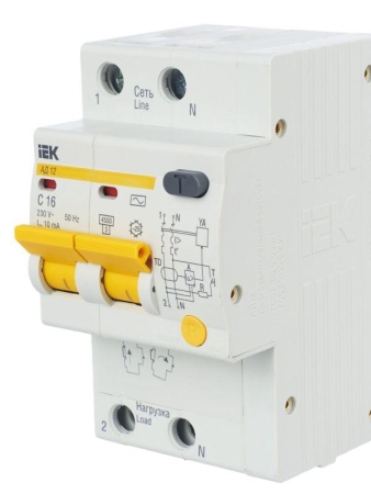 Выключатель автоматический дифференциального тока 2п C 16А 10мА тип AC 4.5кА АД-12 KARAT IEK MAD10-2-016-C-010